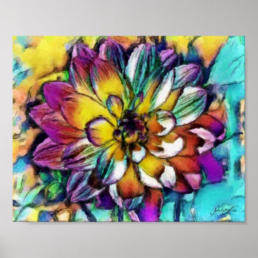 Dahlia Aquarelle Poster 8x10 (Voorkant)