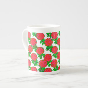Dahlia bloemen diep rood porselein kop