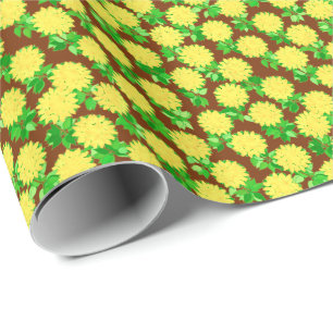 Dahlia bloemen in geel en chocolade cadeaupapier