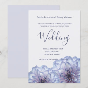 Dahlia bloemen Lila Blue Gray bruiloft uitnodiging