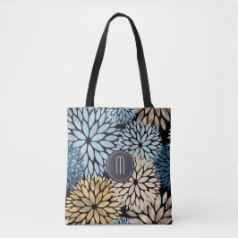 Dahlia Blue Gold Floral Monogram Draagtas