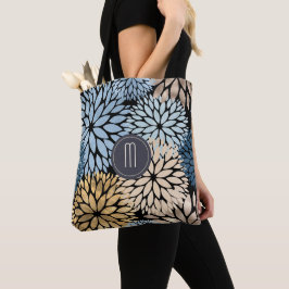 Dahlia Blue Gold Floral Monogram Draagtas