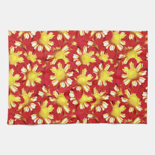 Dahlia boeket - rood en wit met geel theedoek