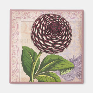Dahlia Botanische Collage Damast Achtergrond Magneet