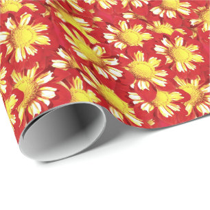 Dahlia bouquet - rood en wit met geel cadeaupapier