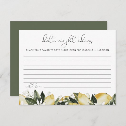 DAHLIA Citron Citrus Date Nuit Idées Carte Jeu (Devant / Derrière)