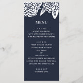 Dahlia. Een moderne marinebruiloft. Blauw botanisc Menu (Voorkant)