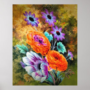 Dahlia en daisy flower garden floral poster