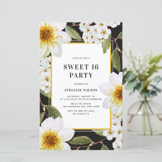 Dahlia en Spirea Botanical Sweet 16 Uitnodiging (Staand voorkant)