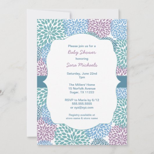 Dahlia fleurit fille baby shower invitation 3541 (Devant)