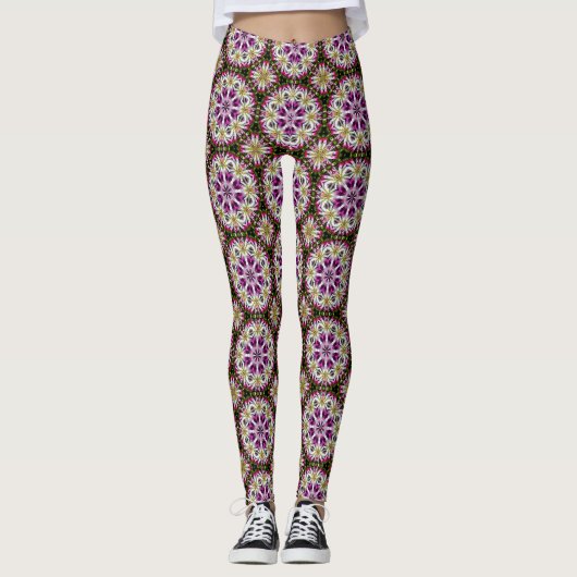 Dahlia Flower Abstract Pattern Leggings (Voorkant)