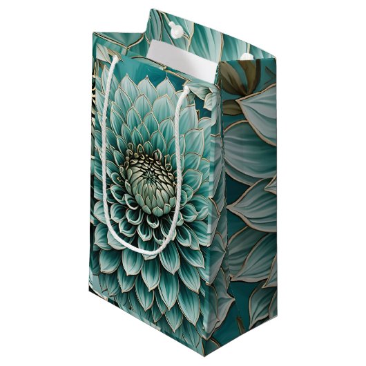 Dahlia Flower in Blauwgroen Aqua Blue digitale kun Klein Cadeauzakje (Voorkant Gekanteld)