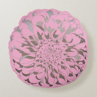 Dahlia flower pastel pink pillow  rond kussen