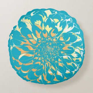 Dahlia flower two-sided turquoise pillow  rond kussen