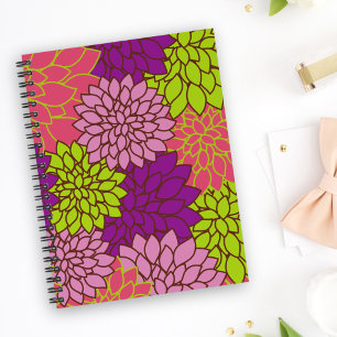 Dahlia Flowers, Colorful Flowers, Floral Pattern Notitieboek