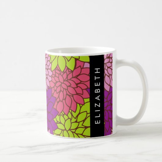 Dahlia Flowers, Colorful Flowers, Jouw naam Koffiemok (Rechts)