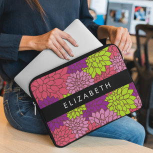 Dahlia Flowers, Colorful Flowers, Jouw naam Laptop Sleeve