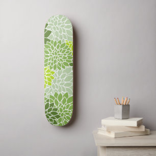 Dahlia Flowers, Flowers Pattern, Green Dahlia Skateboard