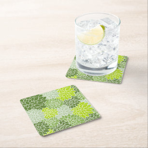 Dahlia Flowers, Flowers Pattern, Green Dahlia Vierkante Kartonnen Onderzetter