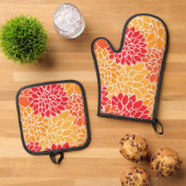 Dahlia Flowers, Flowers Pattern, Oranje Dahlia Ovenwant & Pannenlap Set (Top down)