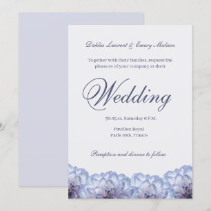 Dahlia Flowers Lila Blue Elegant Floral Wedding Kaart