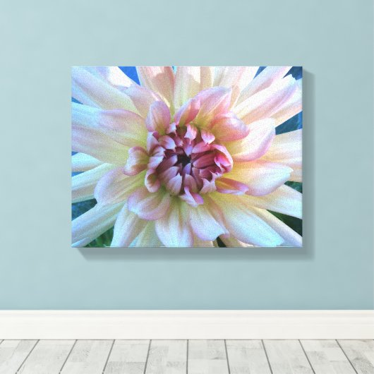 DAHLIA: Geel en zalm — Canvas Afdruk (Insitu (Houten vloer))