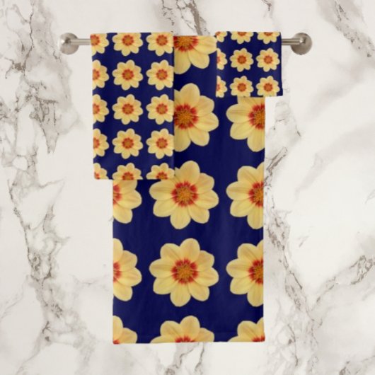 Dahlia jaune motif floral sur bleu