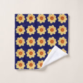 Dahlia jaune motif floral sur bleu (Gant de toilette)