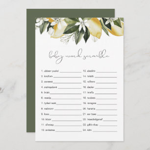 DAHLIA Lemon Baby Word Scramble Baby shower Game Kaart