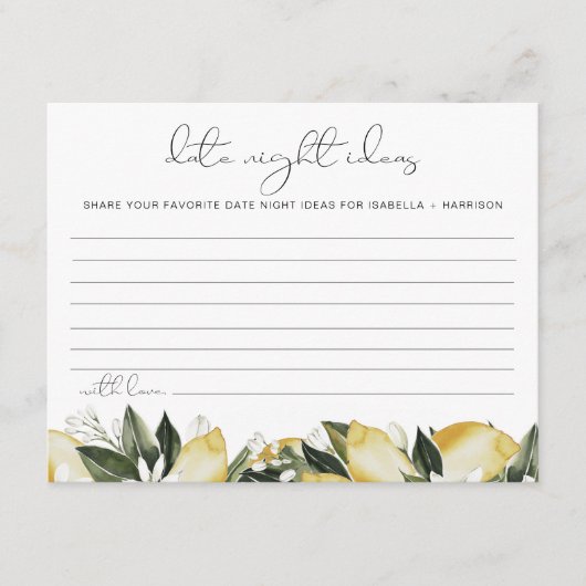 DAHLIA Lemon Citrus Date Night Ideas Kaart Game (Voorkant)