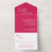 Dahlia Magenta Hedendaagse moderne bruiloft All In One Uitnodiging (Binnen)