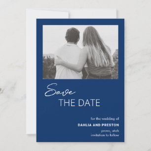 Dahlia Navy Blue Hedendaagse moderne bruiloft Save The Date
