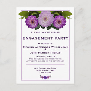 Dahlia Paarse Floral Wedding Engagement Party Briefkaart