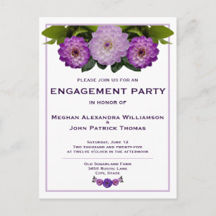 Dahlia Paarse Floral Wedding Engagement Party Briefkaart