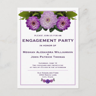 Dahlia Paarse Floral Wedding Engagement Party Briefkaart