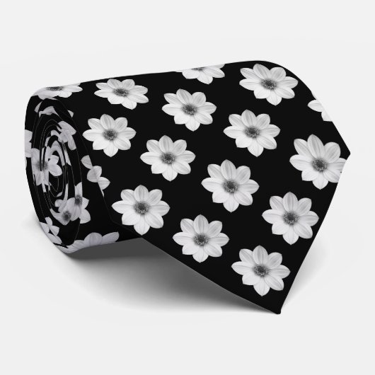 Dahlia Pattern - Zwart-wit Stropdas (Opgerold)