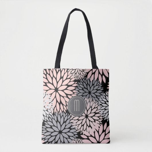 Dahlia Pink Floral Monogram Draagtas (Voorkant)