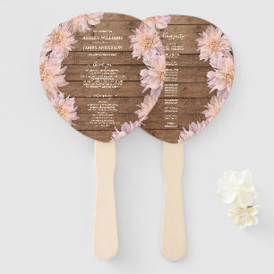 Dahlia Pink Floral Rustic Wood Wedding Programme Handwaaier