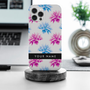 Dahlia rose et bleu, motif floral, Votre nom