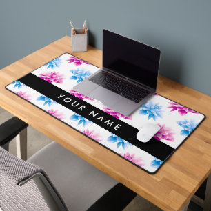 Dahlia rose et bleu, motif floral, Votre nom