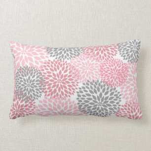 Dahlia rose et gris / coussin rectangulaire pour l