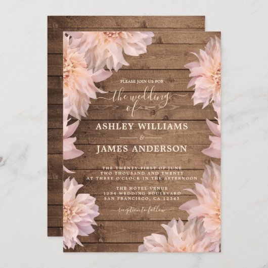 Dahlia rose Floral Rustique Faire-part de mariage  (Devant / Derrière)