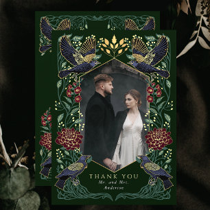 Dahlia Snapdragon betoverd Gothic Raven bruiloft Bedankkaart