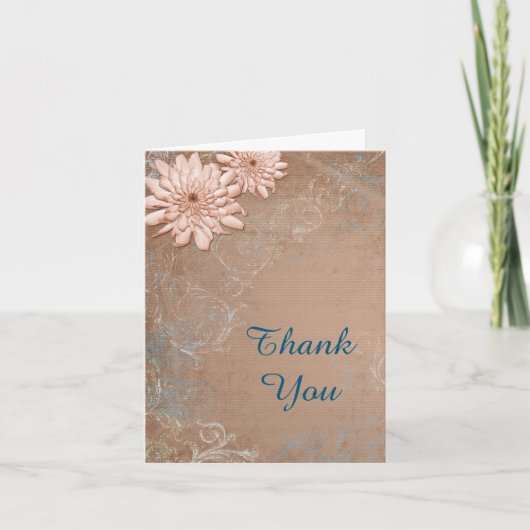 Dahlia Swirl Border Tan and Blue Hartelijk dank Bedankkaart (Voorkant)