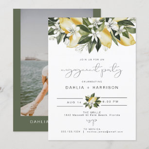 DAHLIA Waterverf Lemon Floral Engagement Party Kaart