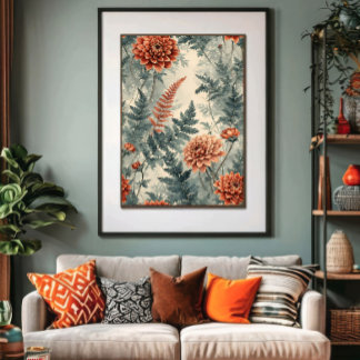 Dahlias and Ferns Poster