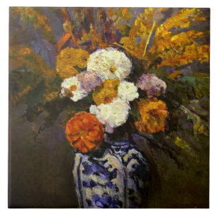 Dahlias, beroemd schilderij van Paul Cezanne, Tegeltje
