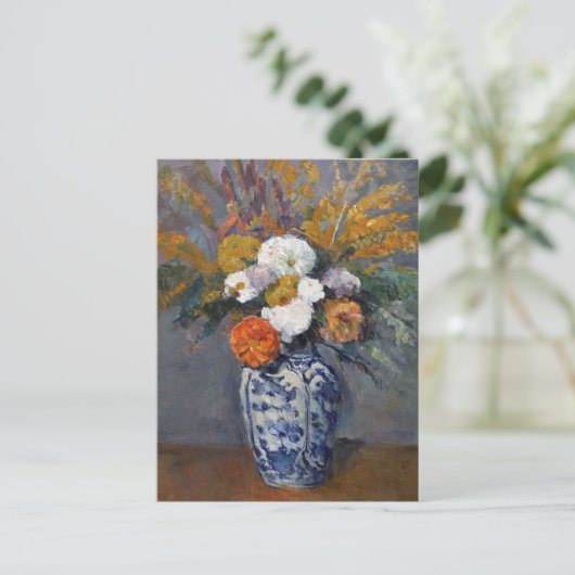 Dahlias Blauwe Witte Vaas Paul Cezanne Briefkaart (Staand voorkant)
