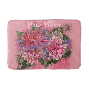 Dahlias bloemen roze aquarel badmat