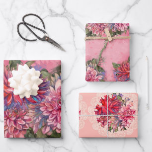Dahlias bloemen roze waterverf patroon inpakpapier vel